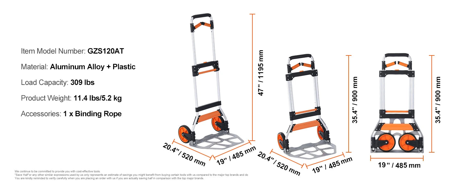 Folding Hand Truck Dolly with Telescoping Handle & 309 lb Capacity