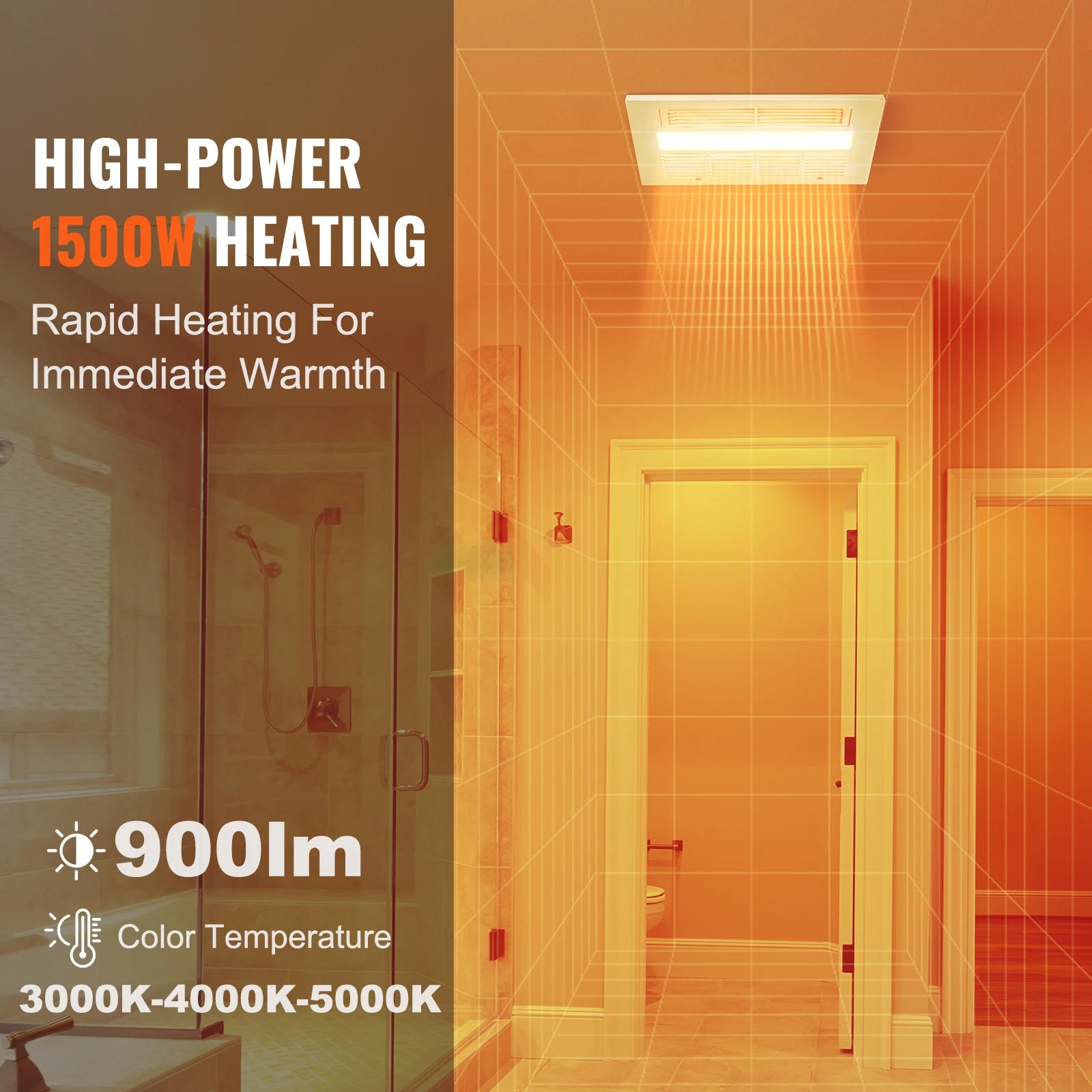 Bathroom Exhaust Fan with LED Light 80/110 CFM Quiet Heating