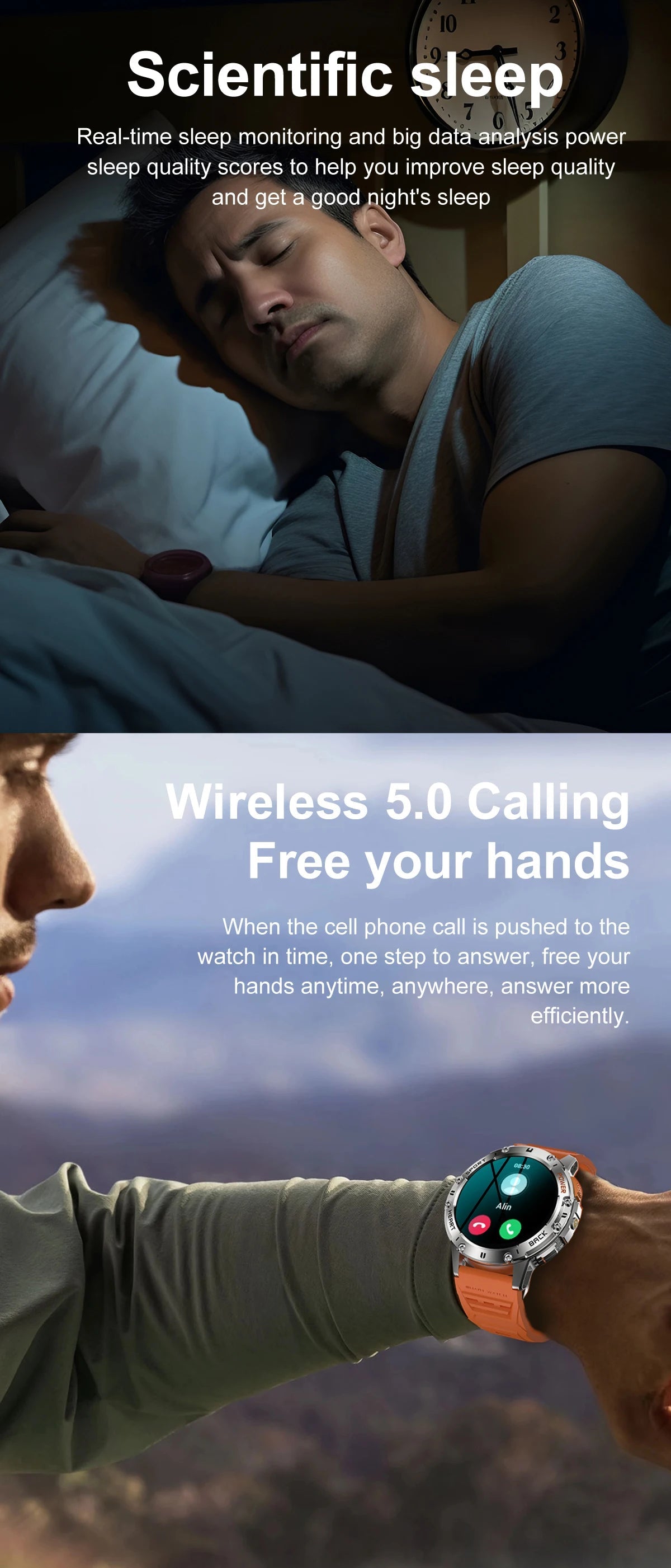 For Android ios New AMOLED Smart Watch Men with Flashlight Sports Waterproof Fitness Tracker Bluetooth Call Smartwatch Man+Box 