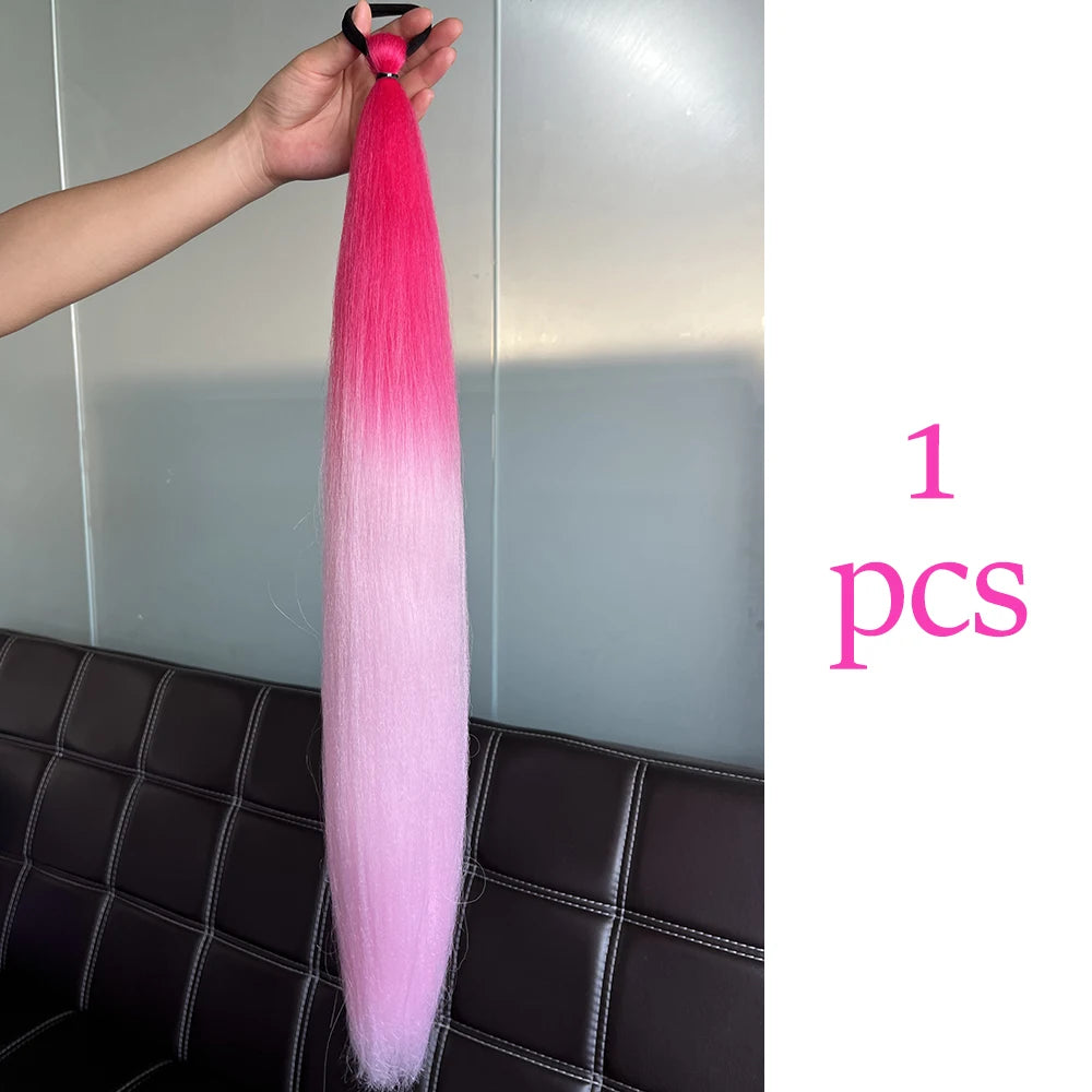 Synthetic Colorful Ponytail Extension 2Pcs Long Straight DIY Braided Pony Tail Hairpiece with Rubber Band Women Hair Accessories 