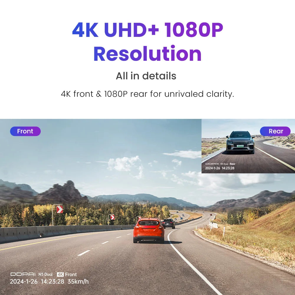 Dual 4K HDR Dash Cam Front Rear with WiFi 6 GPS and 24H Parking Mode