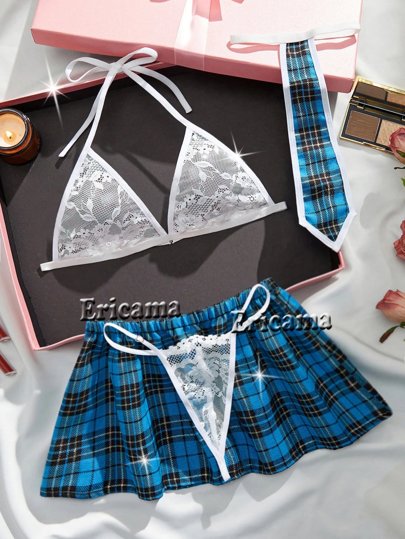Erotic Sexy Student Uniform Bra And Panty Set Underwear Transparent Bra Exotic Sets Sexy Thong Woman Porn Lingerie Women Set 