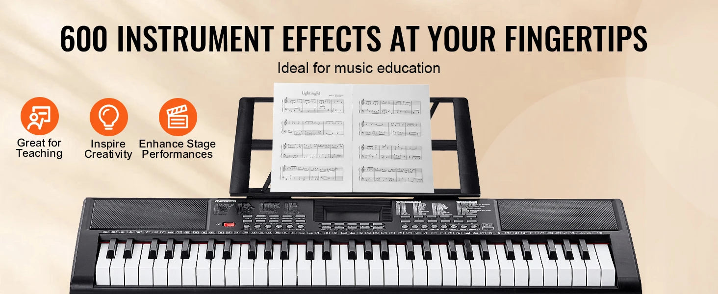 61-Key Digital Keyboard Piano with 200–600 Tones for Beginners