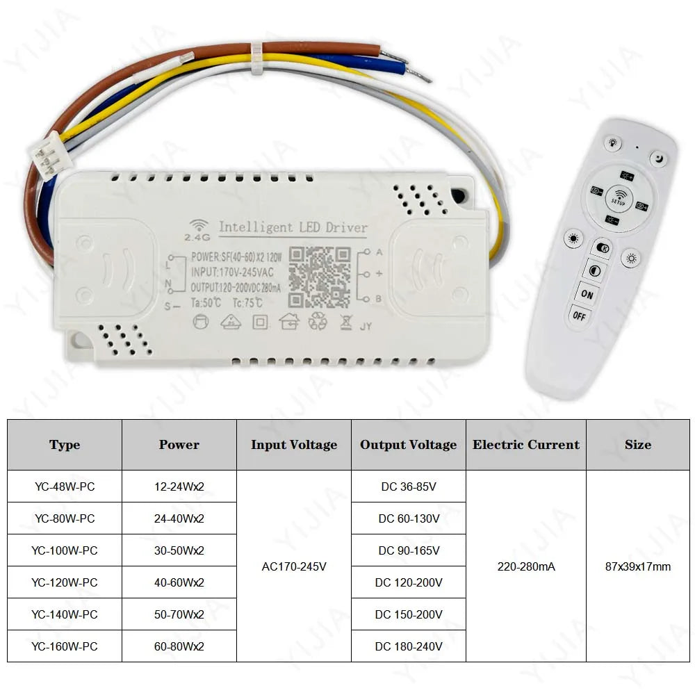 2,4G-sovellus- ja kaukosäädinohjain, 48W–160W, kaksivärisille LED-nauhoille