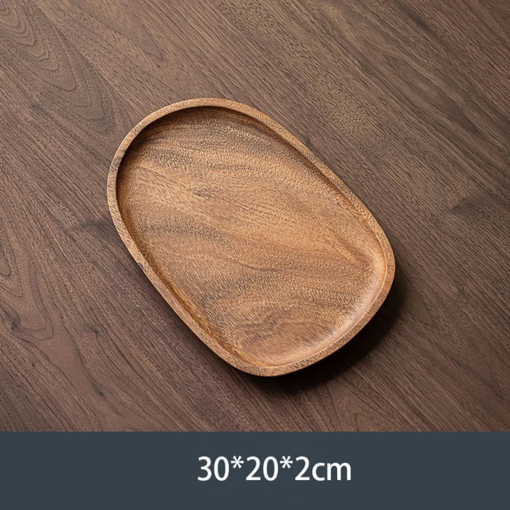 Walnut Round and Leaf Tea Tray, Retro Wooden Serving Platter