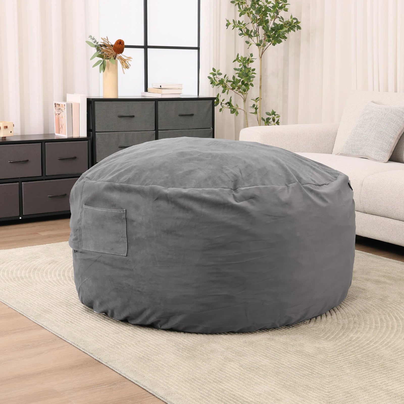 Oversized Foam Bean Bag Chair with Washable Cover & Pocket