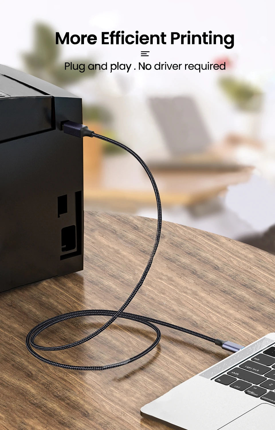 Skriverkabel fra USB-C eller USB-A til USB-B, 0.5–3 m