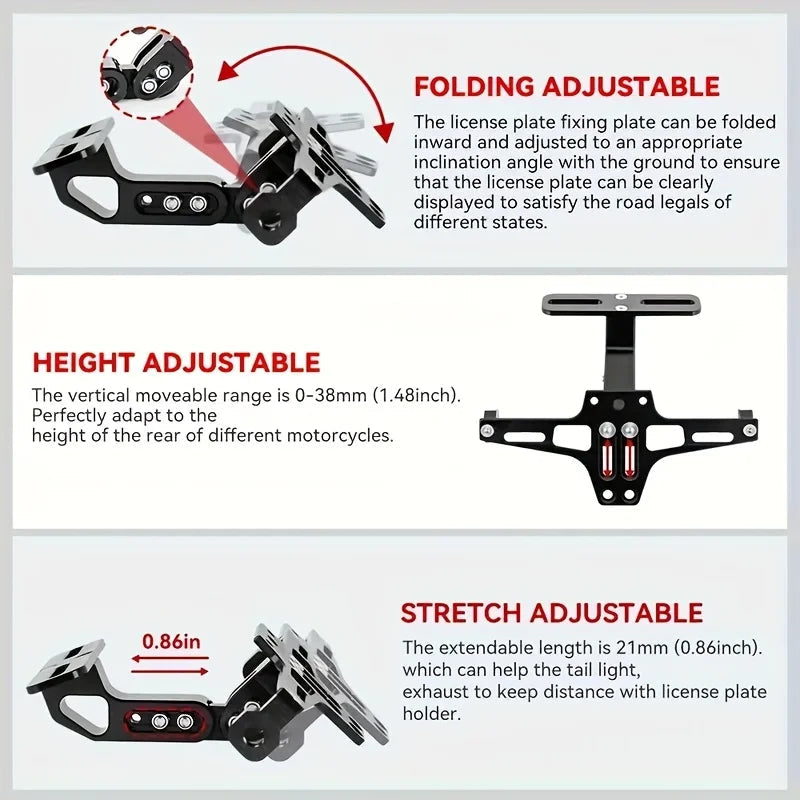 Universal Motorcycle Rear License Plate Mount Holder Aluminum Alloy Bracket Motorcycle Modification Parts Accessory 