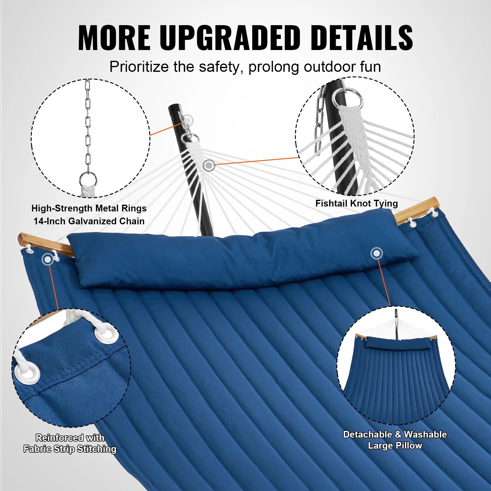 Hamac pour deux personnes Succe avec support inclus, Hamac double avec barres d’écartement courbes, et coussin détachable et sac portable