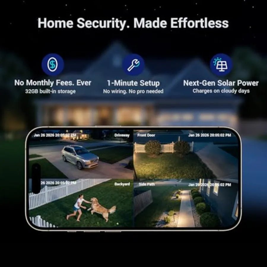 Solar-Powered Wireless Outdoor Security Camera System with 2K Color Night Vision