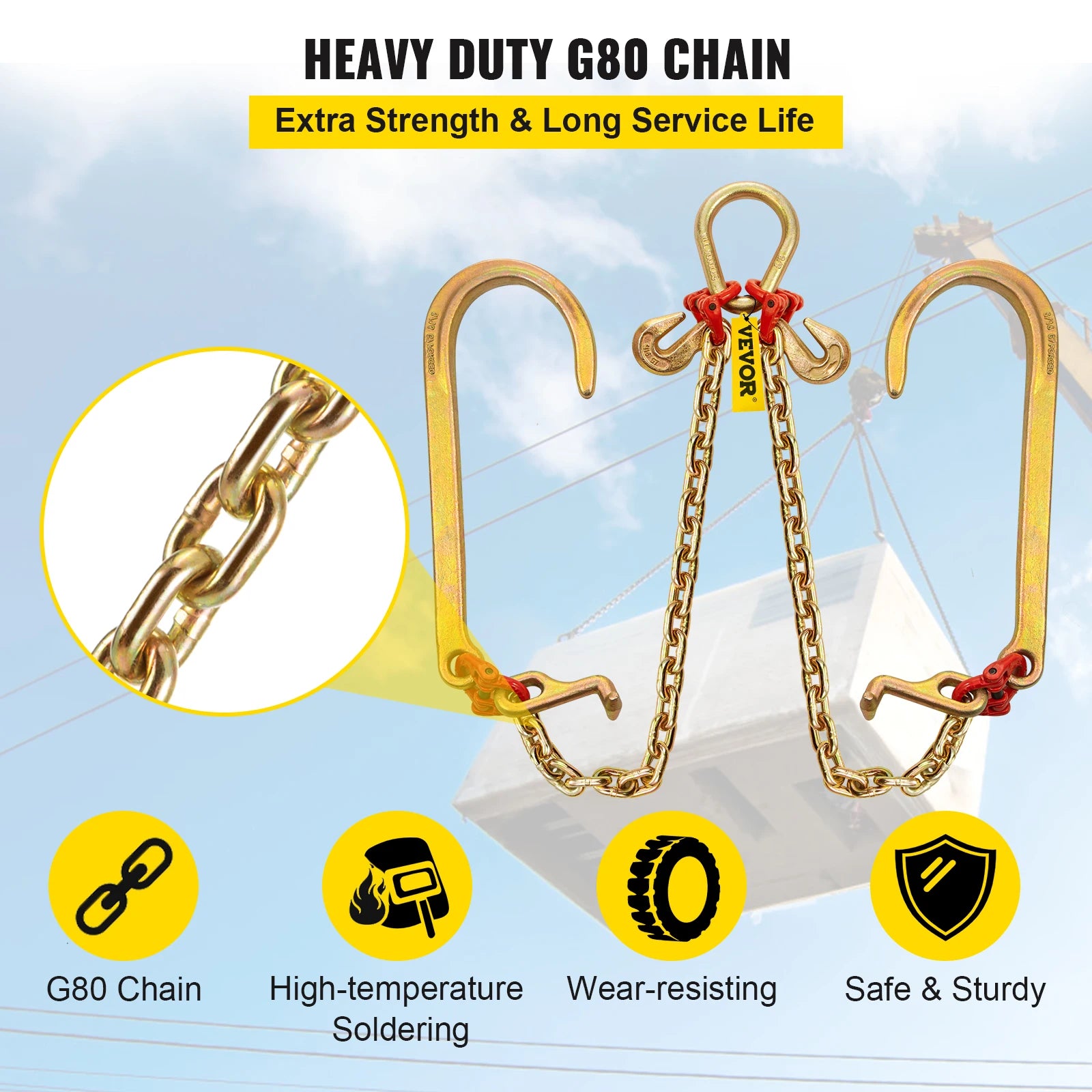 Ťahový reťaz G80 V-Bridle 5/16" x 2 stopy s hákmi J a T