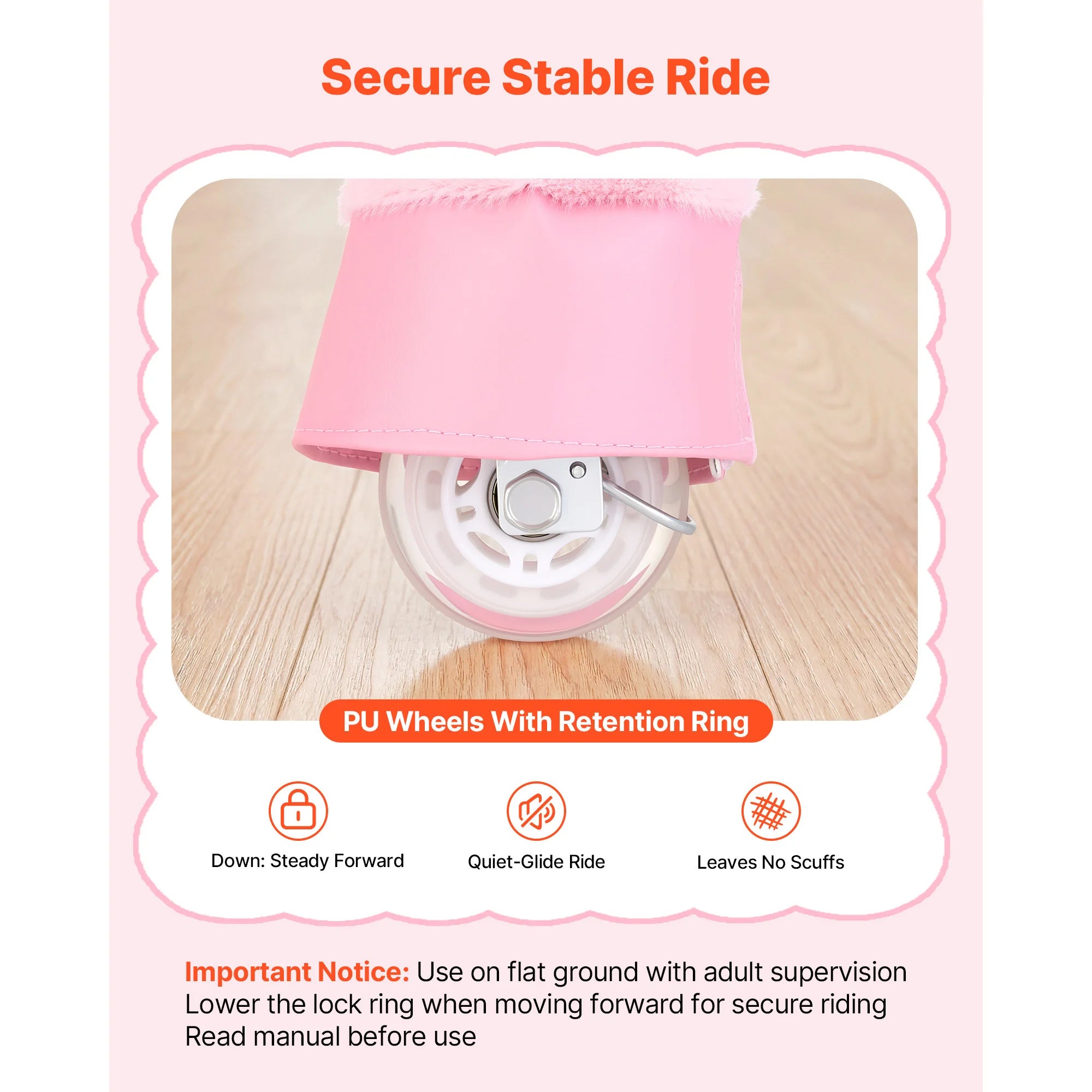 SucceBuy 110/176 lbs Kids Ride On Horse Riding Pink Unicorn Toys Smooth Wheels with Anti-Roll Stop Ring & Handles for Children