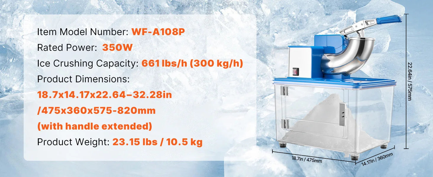 Kommmerciel isknuser 661 lbs/t Elektrisk snekonemaskine 350W