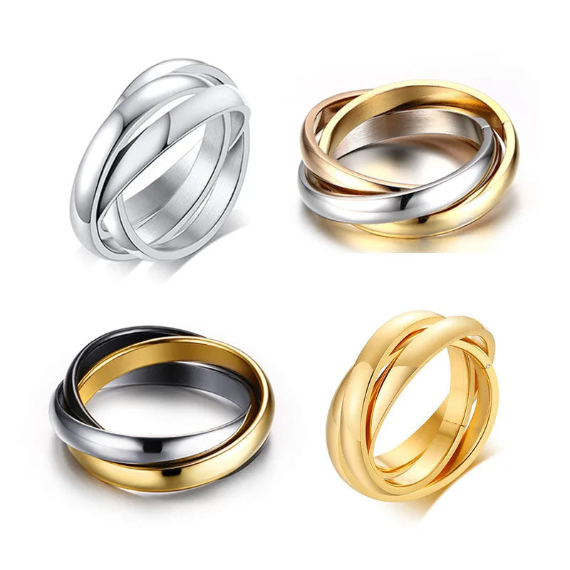 Stainless Steel Interlocked Triple Ring for Women