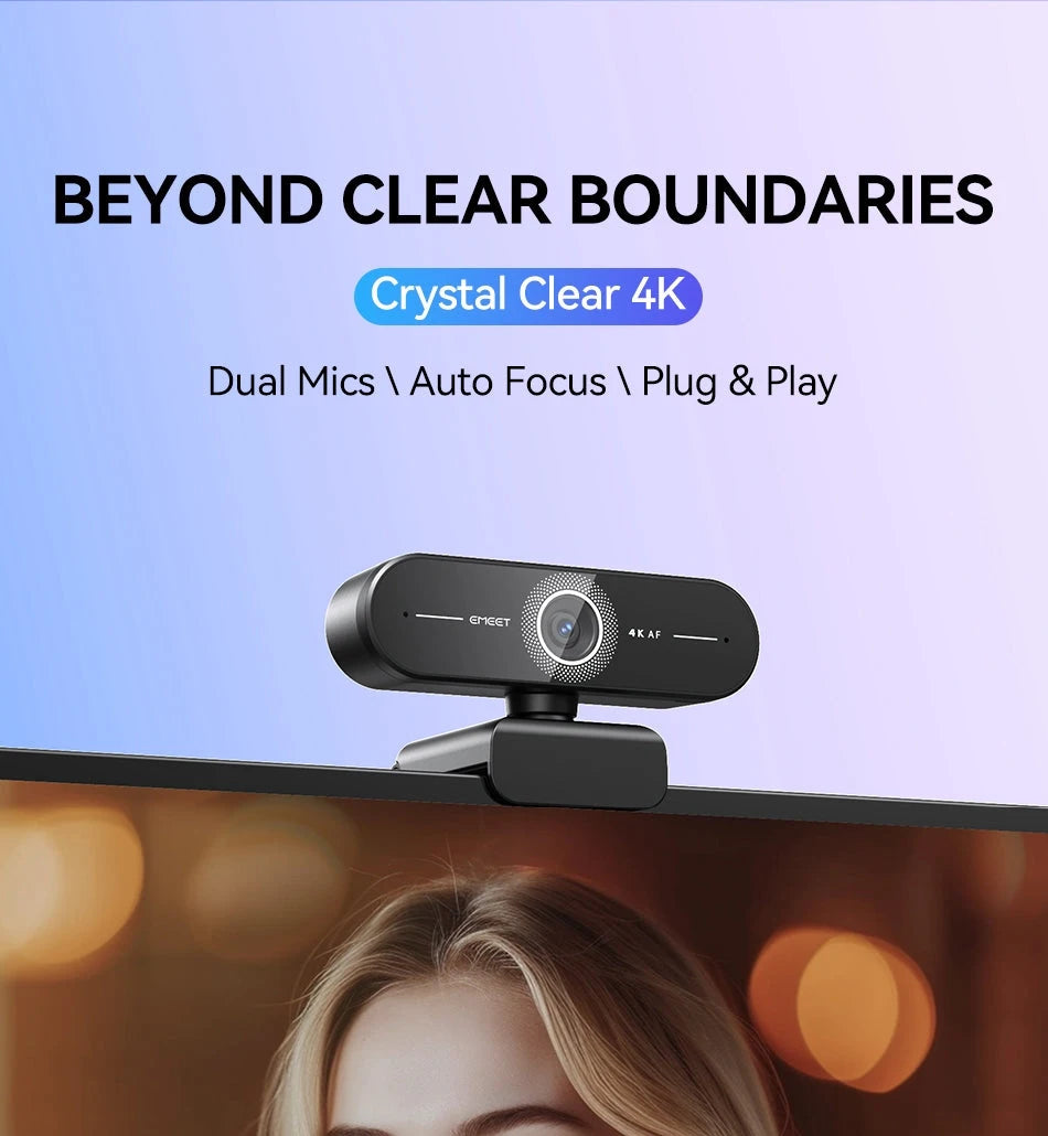 4K USB Webcam with Autofocus, Dual Microphones & Privacy Cover
