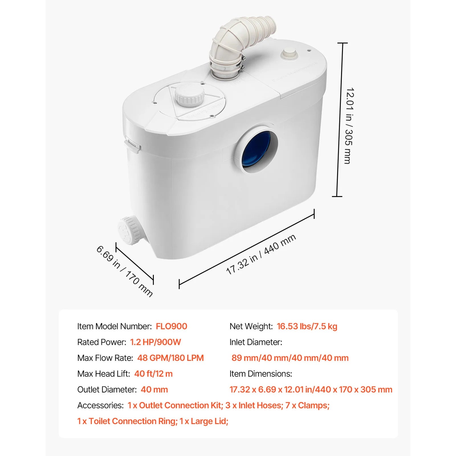 Macerator Pump Upflush Wastewater System for Toilet & Basement