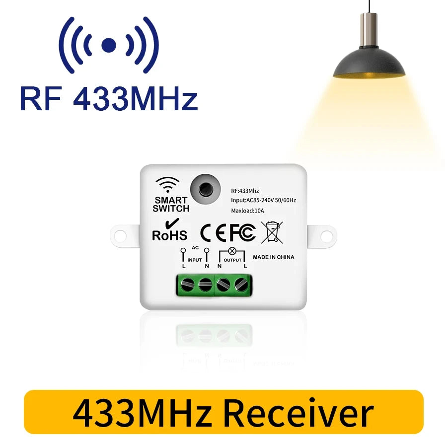 RF 433MHz Wireless Light Switch 220V 110V 10A Relay Controlle Mini Round Button Wall Panel Switch Remote Control For LED Lamp 