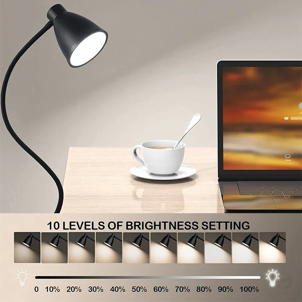 Clamp Desk Lamp, Clip on Reading Light, 3000K-6500K Adjustable Color Temperature Eye-Caring for Home Office Bedside Reading