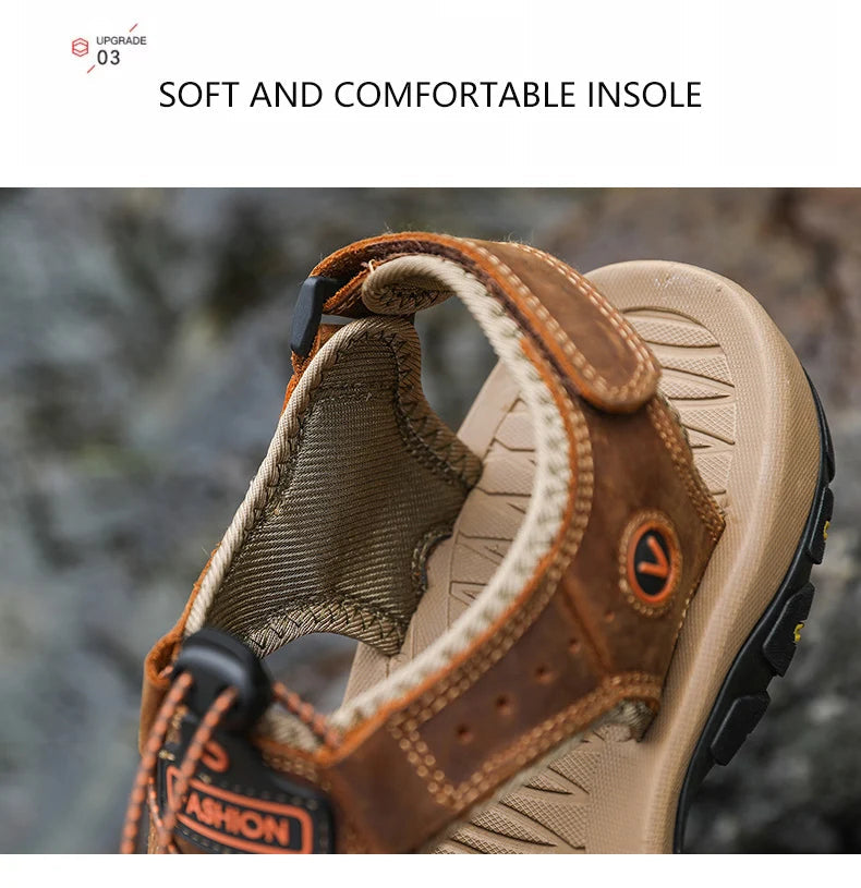 Summer Men Sandals Leather Mens Casual Shoes Breathable Outdoor Sandals for Men Beach Shoes Slippers Fashion Roman Shoes 