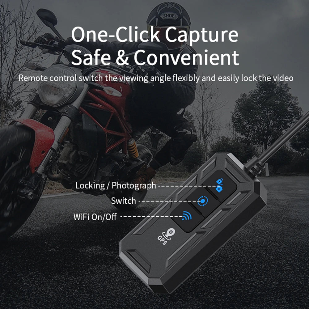 Dual 1080P Motorcycle Dash Cam Front Rear WiFi GPS Recorder