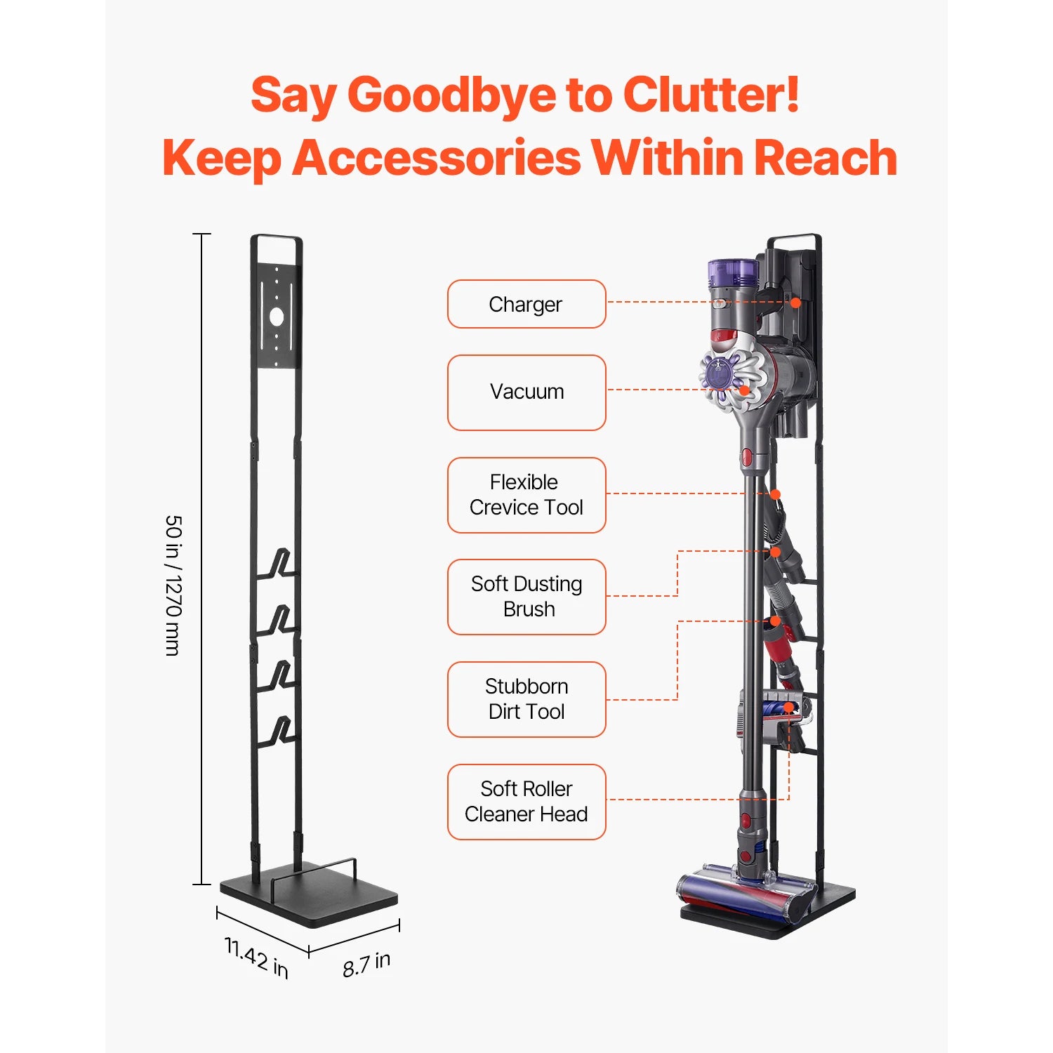 Dyson Vacuum Stand Organizer with 4 Hooks, No-Drill Storage Rack