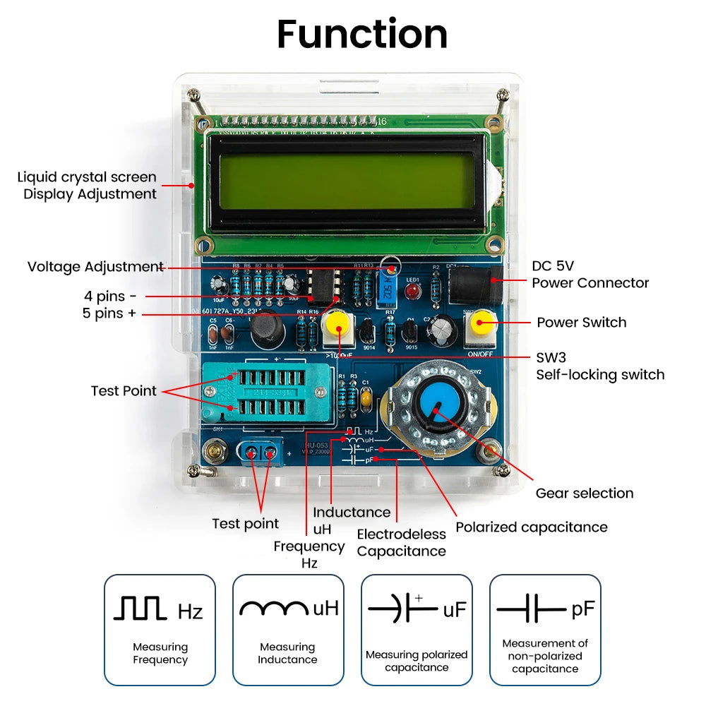 LCD-kapacitans-, induktans- och frekvensmätare DIY-kit