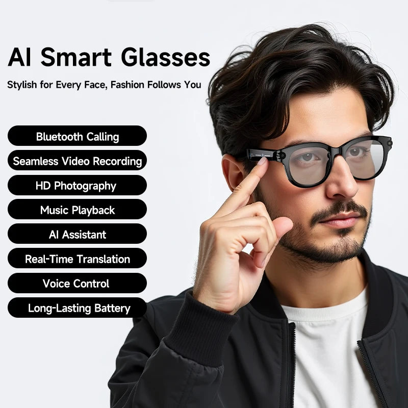 AI Smart Glasses Camera Video Recording AI Photo Recognition Bluetooth Call Smartglasses Translation Voice Sunglasses Men Women