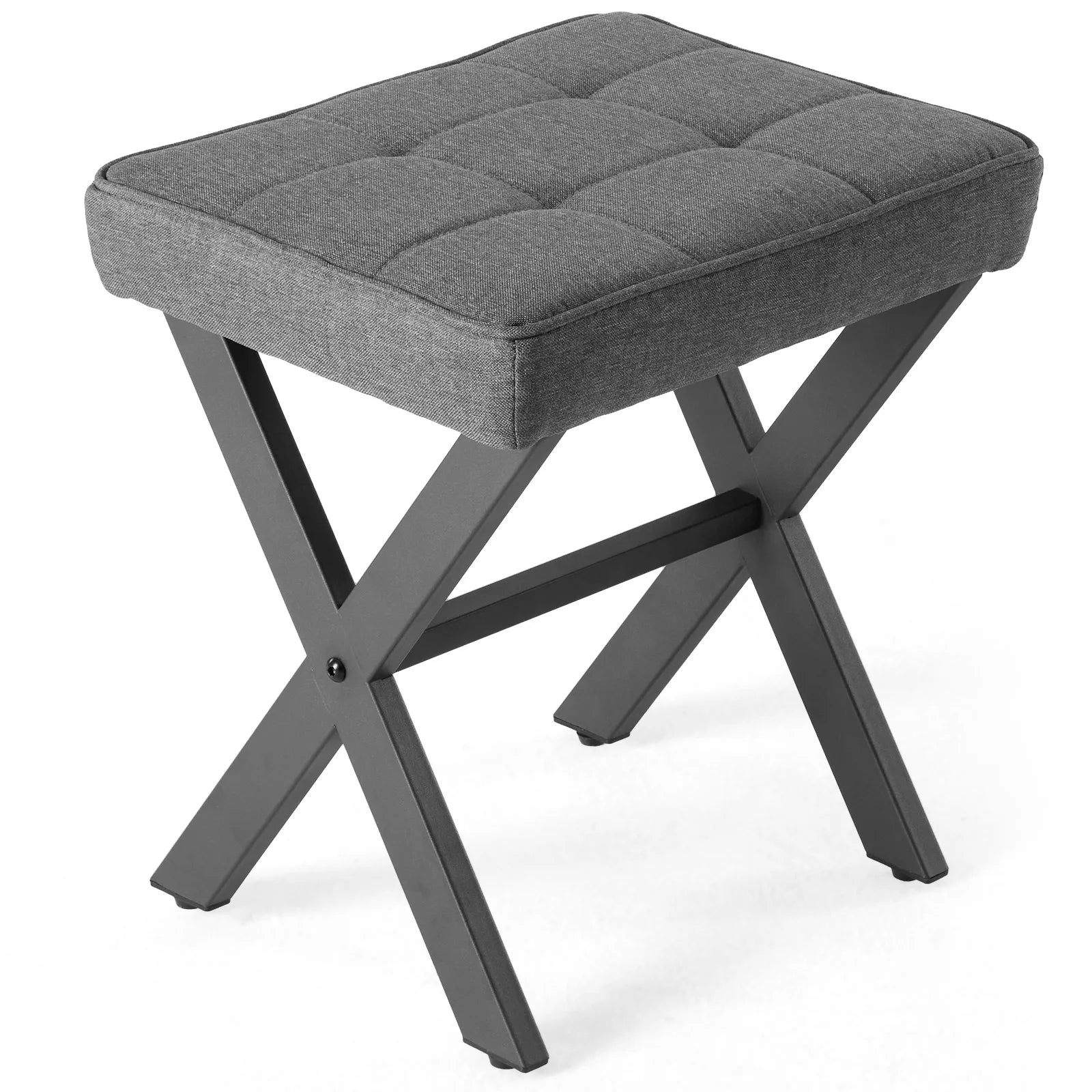 Folding Linen Ottoman with Storage & Metal Legs Padded Seat
