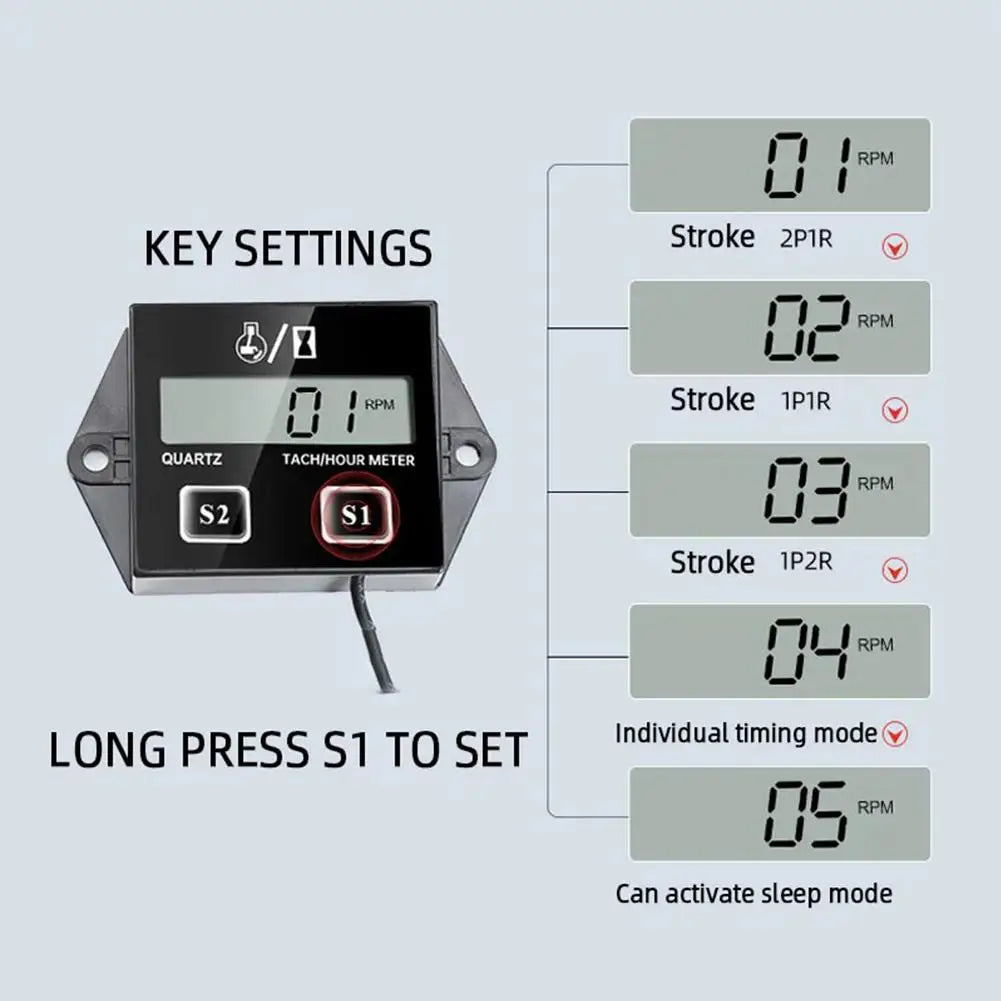 LCD Inductive Tachometer and Engine Hour Meter