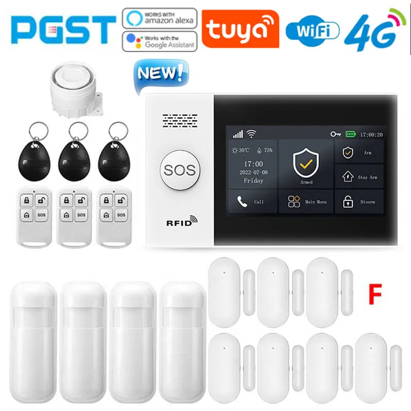 PGST PG-107 4G Tuya bežični WIFI GSM kućni alarm sustav sa sigurnosnim kamerama senzor pokreta vrata osigurač alarm burglar Alexa & Google