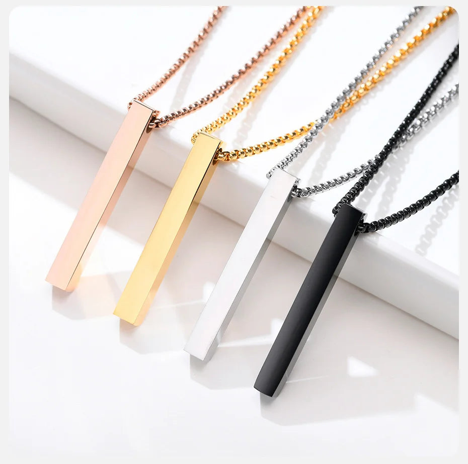 Vnox 5mm Pillar Necklace for Men Women, Stainless Steel 3D Bar Pendant, Minimalist Simple Casual Unisex Neck Collar 