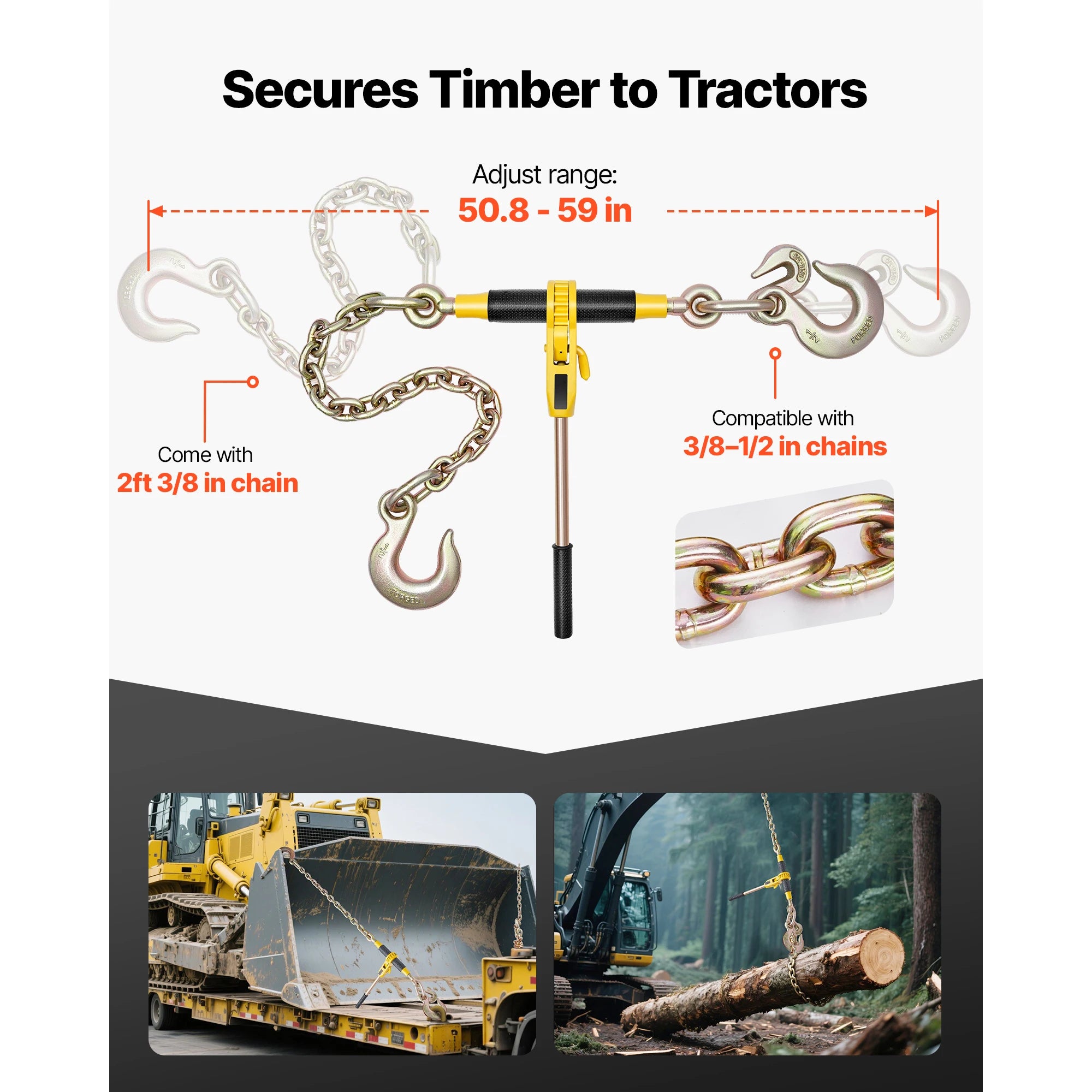 SucceBuy 9200 lbs Ratchet Chain Binder Compatible with 3/8 in -1/2 in Chains Ratchet Load Binder for Truck Tie Down Towing