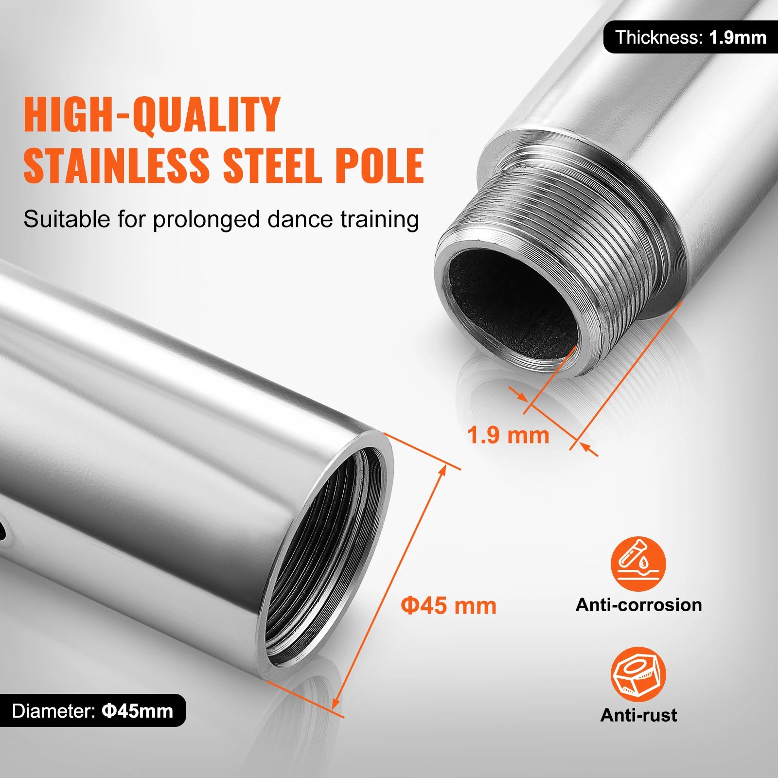 Professional 45mm Dancing Pole Kit Spinning & Static Portable