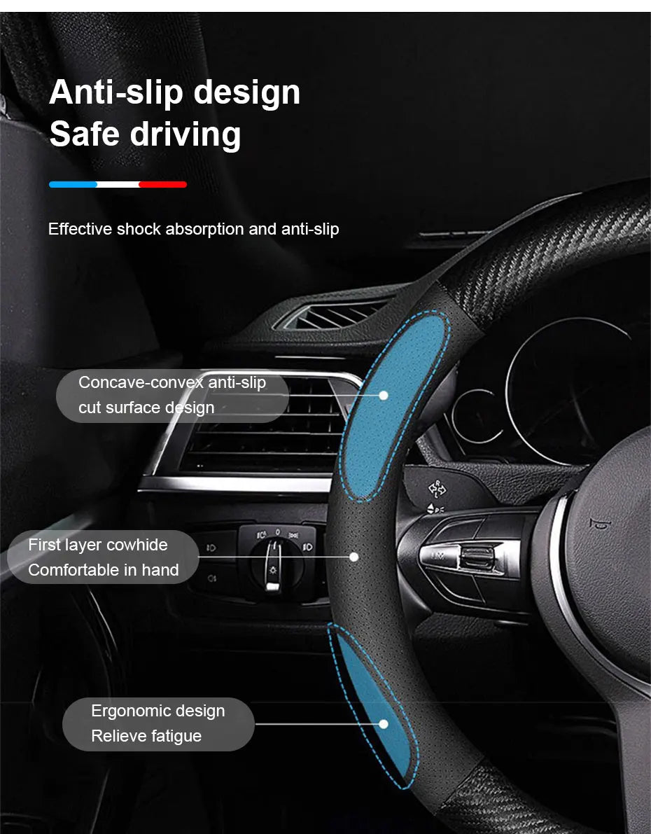 SEAMETAL Heavy Duty Steering Wheel Cover Full-Wrapped Steering Protector Anti Slip Steer Wheel Protection Cover 38cm Universal