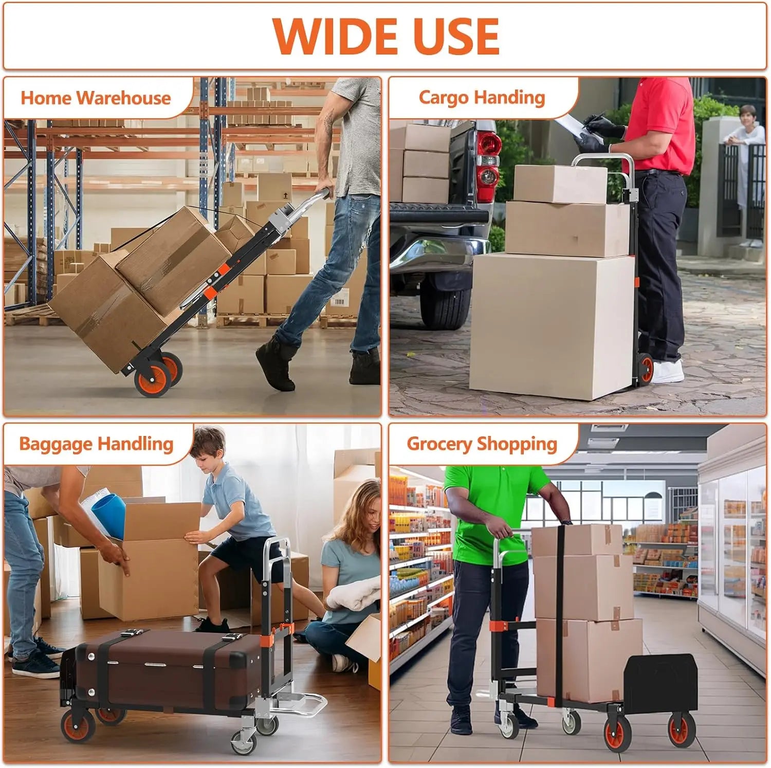 3-in-1 Heavy Duty Folding Hand Truck, 500 LBS Capacity, Convertible Dolly with Telescopic Handle