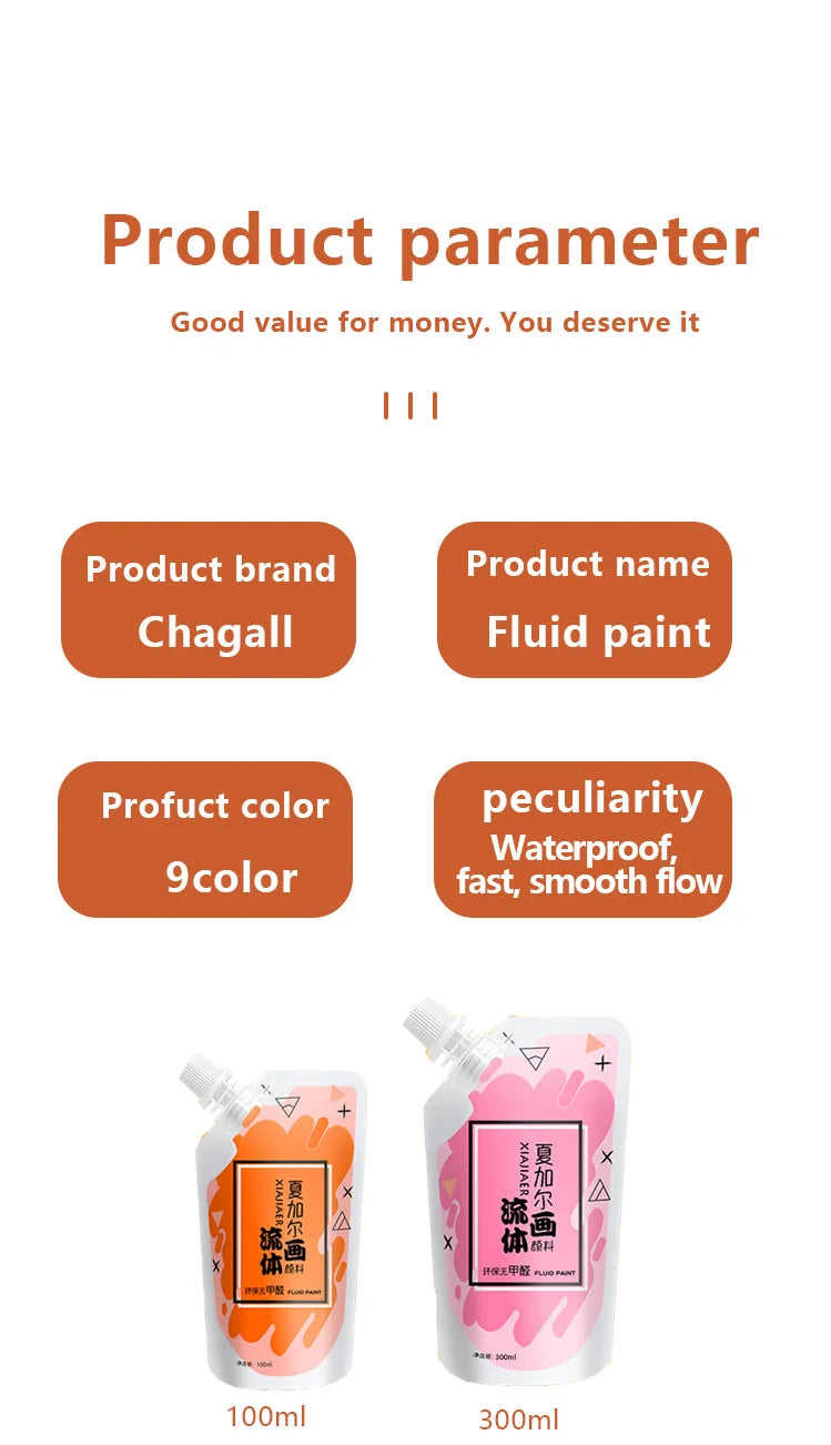 100ml Multi-farvet Flydende Akrylmaling Taske