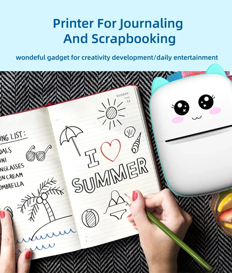Portable thermal printer mini cat print photo pocket thermal label printer 58mm printing wireless Bluetooth Android iOS printers 