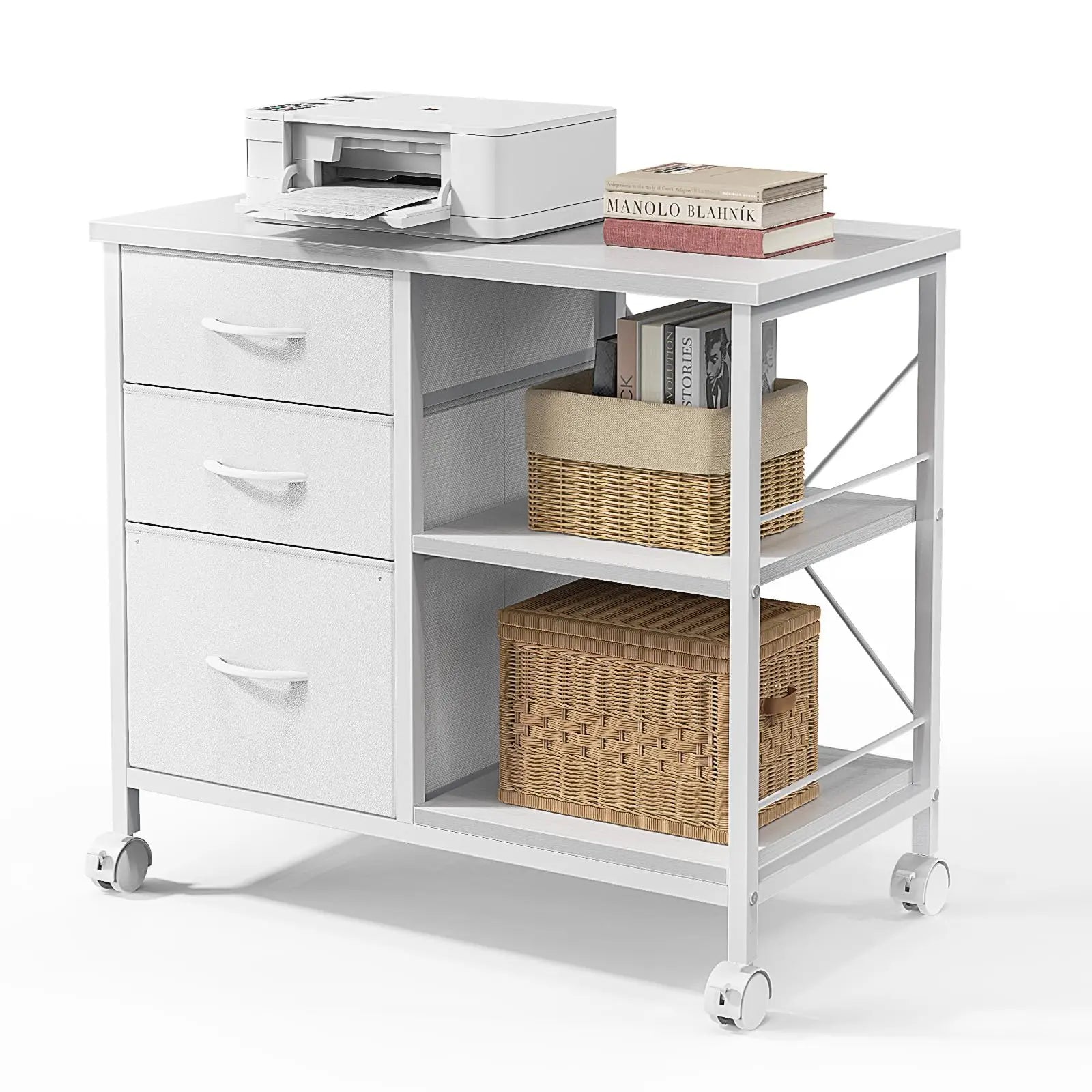 Rolling Storage Cabinet with Fabric Drawers and Steel Frame
