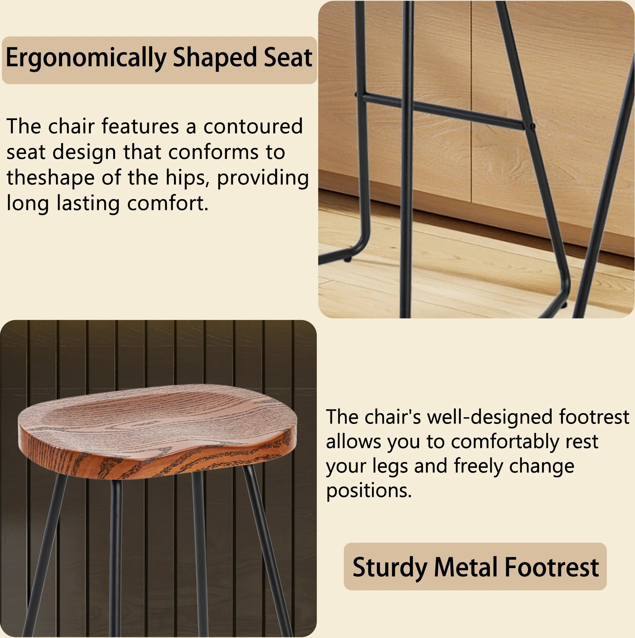 26 Inch Saddle Seat Counter Stool with Metal Legs for Kitchen Island
