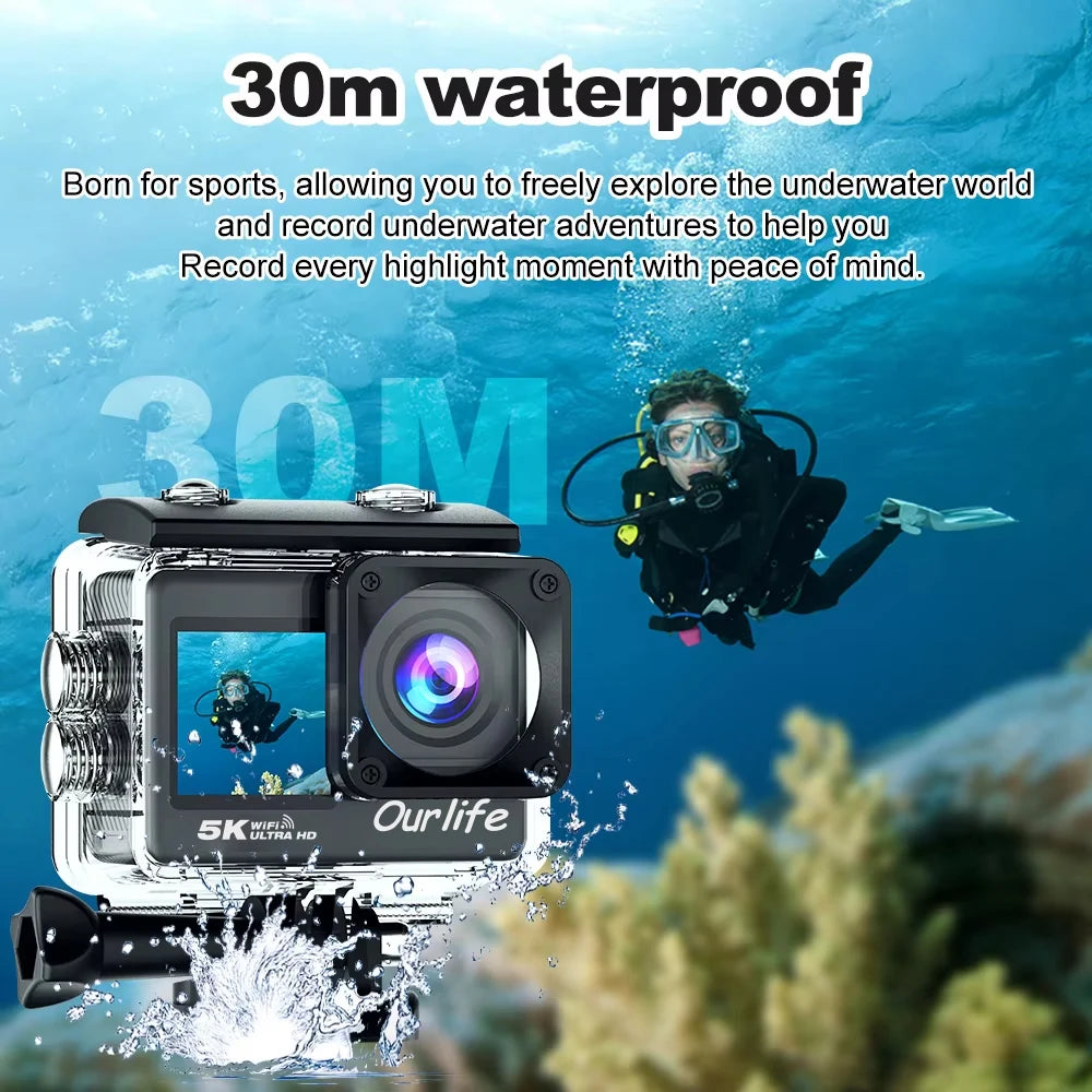 5K Action Camera 4K 60FPS Touch Screen WiFi 30M Waterproof
