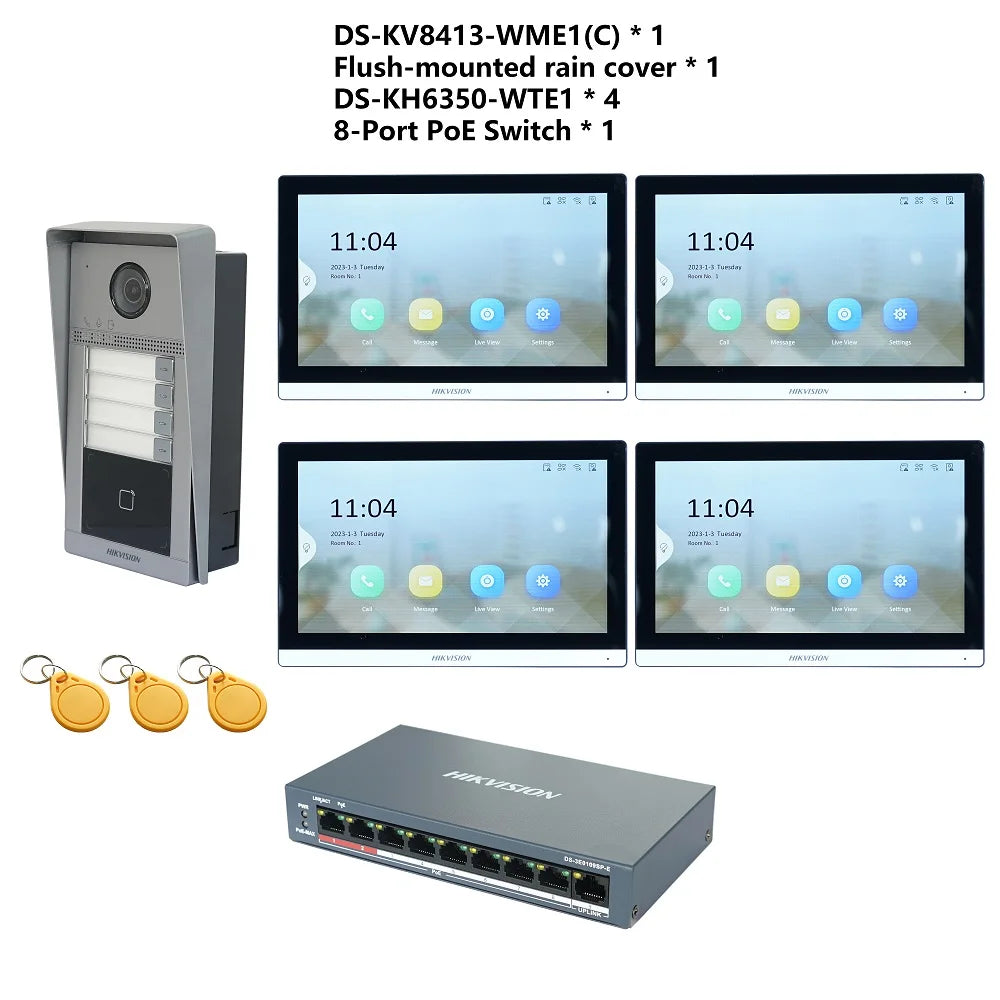 HIKVISION Original Multi-language POE Video intercom KIT,include DS-KV8113-WME1(C) & DS-KH6350-WTE1 & PoE Switch Spy-shop.com