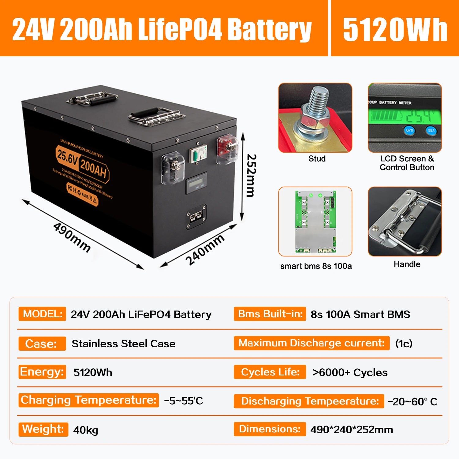 12V 24V 48v 100ah 200ah 280ah 300Ah 400Ah LiFePO4 Lithium Battery 100A BMS 6000+ cyclic for Inverter Solar RV No Tax PL EU Stock