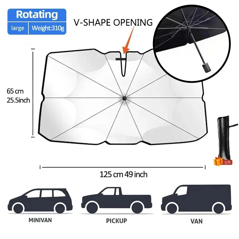 Car Sunshade Windshield Umbrella Front Sun Shade Parasol Foldable Summer Protection Car Seat Heat Insulation Car Accessories 