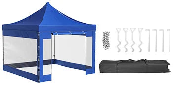 SucceBuy Tenda de Palco Pop Up 10x10 Alpendre ao Ar Livre com Paredes Laterais Removíveis e Bolsa com Rodas Abrigo Portátil Instantâneo para Festa/Acampamento