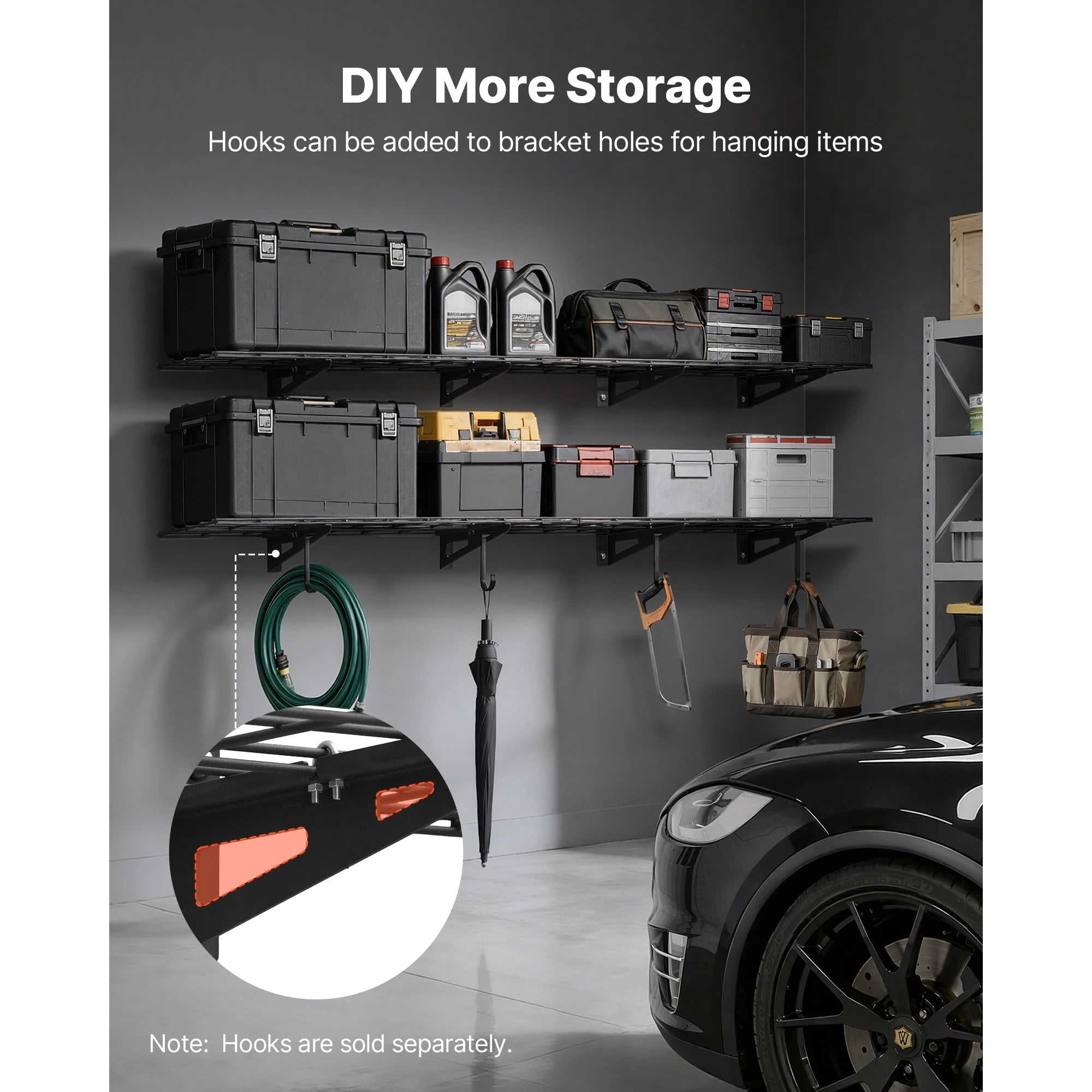 2-Pack Wall Mounted Garage Shelves 12x72 in Heavy Duty Steel 600 lbs Total