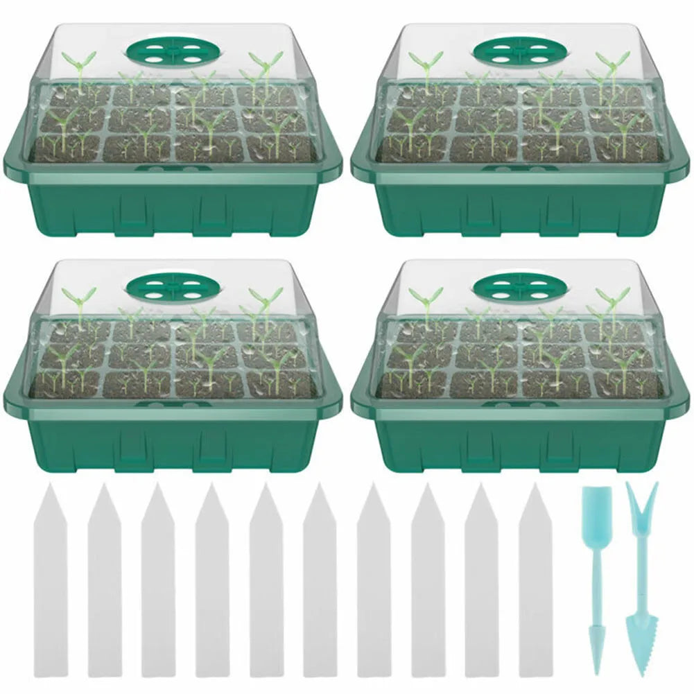 4-Pack Mini Greenhouse Seed Trays with 12 Cells Each