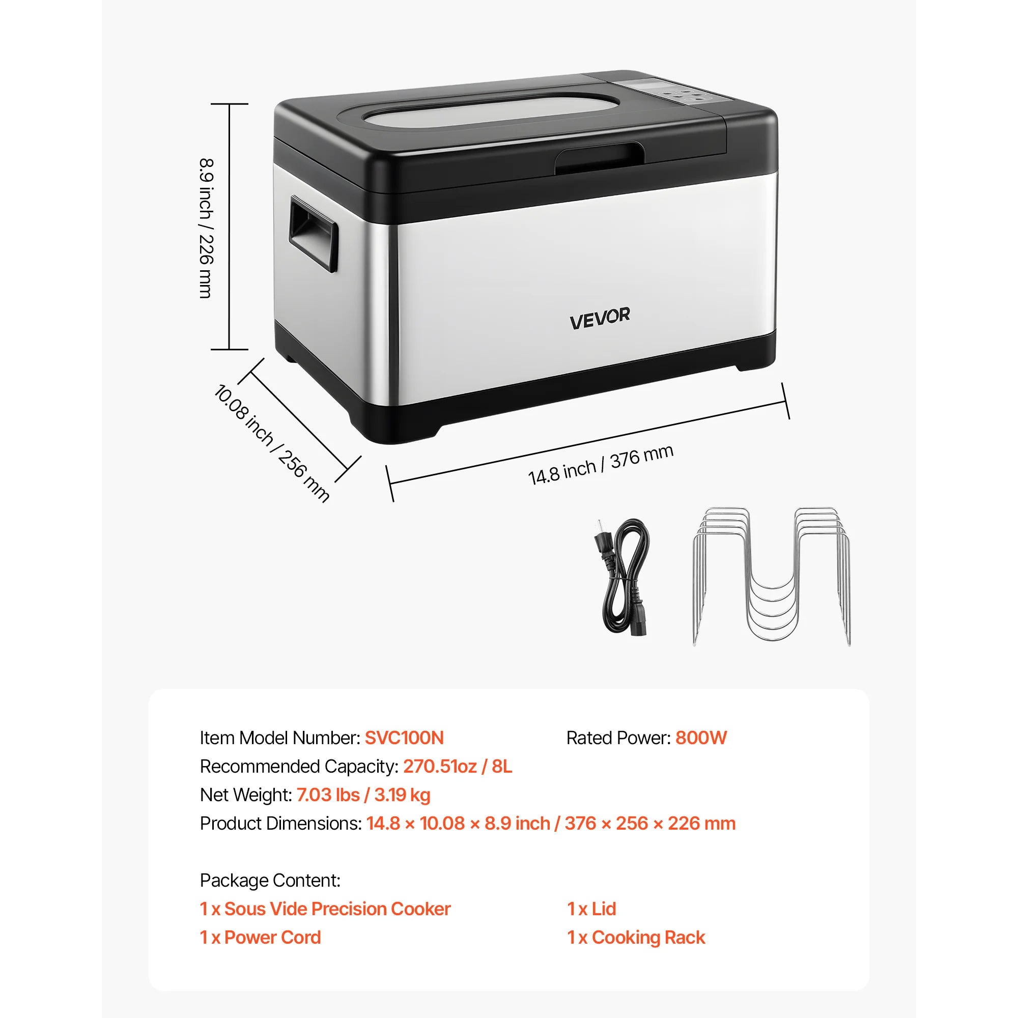 Μαγειρική Sous Vide 800W 8L με Ακριβή Έλεγχο Θερμοκρασίας και Χρονόμετρο