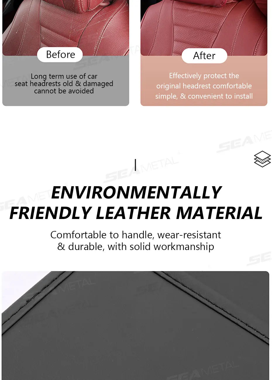 SEAMETAL Car Headrest Cover Wear-Resistant Leatherette Car Seat Pillow Protector Skin-Friendly Anti-Scratch Protection Cover