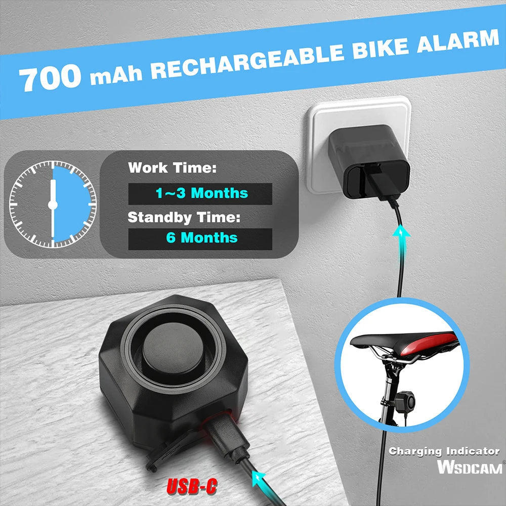 Wireless Bike Alarm with Remote, 110dB Motion Sensor Anti-Theft