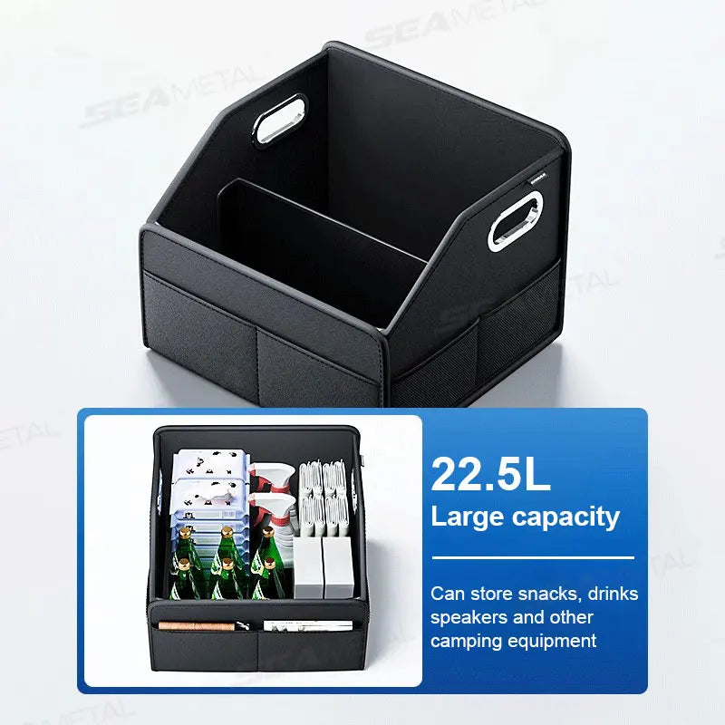 SEAMETAL Foldable Car Trunk Organizer Wear-Resistant Waterproof Car Storage Box with 6-Pocket 22.5L Large Capacity Organizer